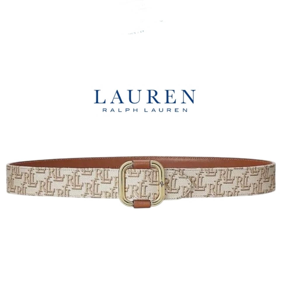 Lauren Ralph Lauren | Women's Logo Jacquard Slide-Buckle Belt Khaki/Tan Size XL.